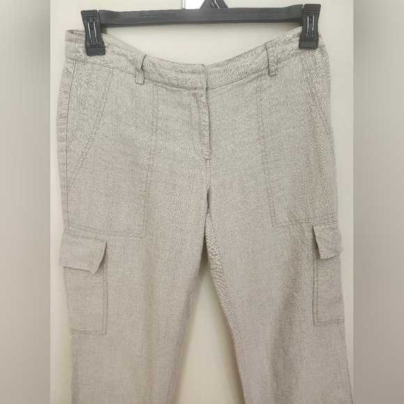 Eileen Fisher %100 linen tan Capri cargo pants - Picture 2 of 6